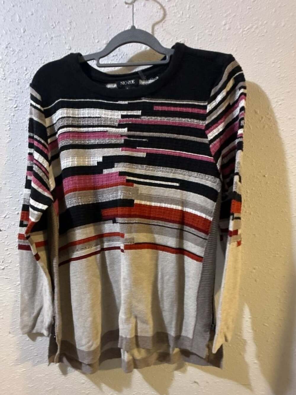 NIC+ZOE Color Block Knit Sweater with Side Zip XL